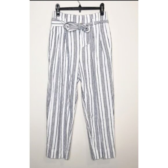 Madewell Linen Cotton Striped Paperbag Pants With Belted Waist Size S - Picture 14 of 15